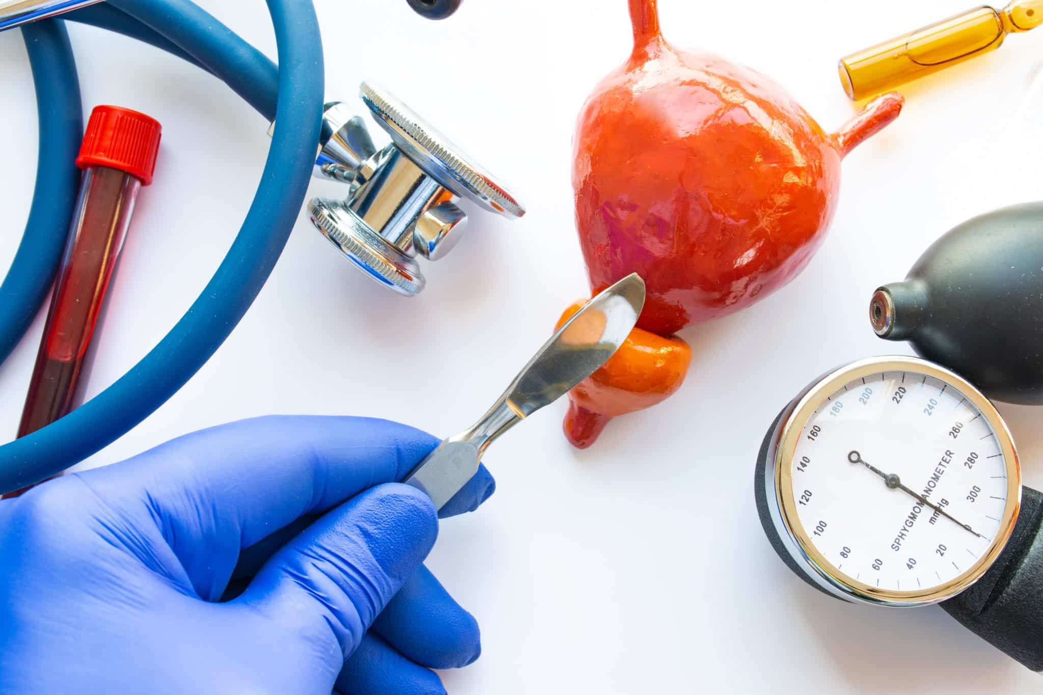 Concept photo of urological surgery, operation on prostate or bladder