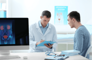 Man with urology problem visiting doctor at hospital