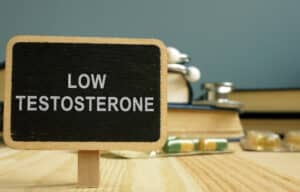 A black sign that says "Low Testosterone"